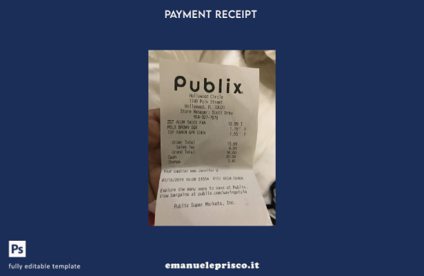 modello di ricevuta di pagamento del supermercato USA Publix in stile verificato